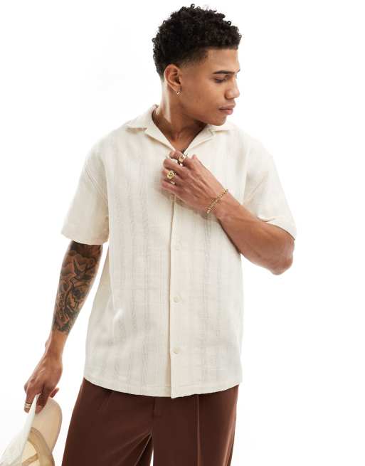 Pull&Bear - Overhemd met textuur in ecru 
