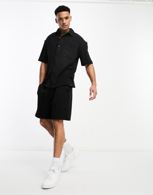 Pull&Bear - Overhemd met textuur in zwart, deel van co-ord set