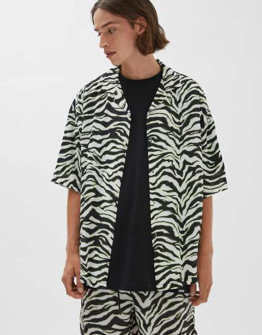 Pull&Bear - Overhemd met tijgerprint in zwart-wit