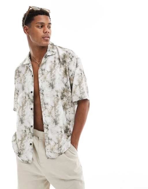 Pull&Bear - Overhemd met vervaagde print in wit