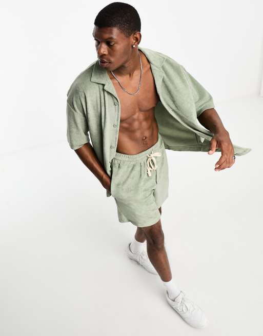 Pull&Bear - Overhemd van badstof in mint, deel van co-ord set