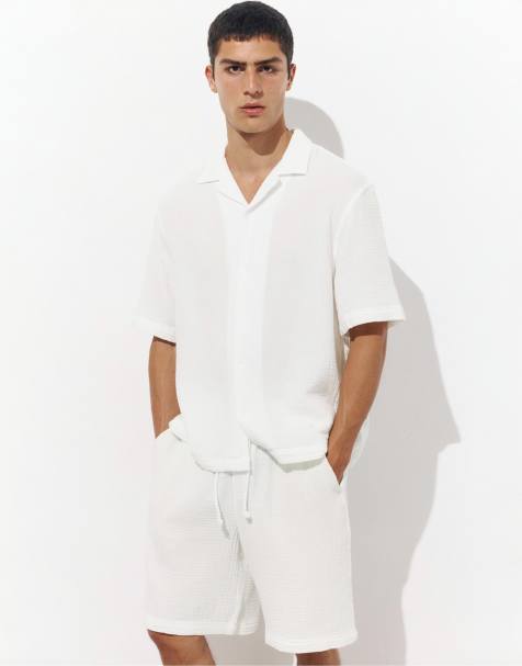 Pull&Bear - Overhemd van crêpestof met korte mouwen in wit - view 1