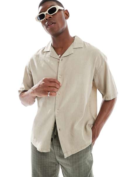 Pull&Bear - Overhemd van linnenmix in taupe - view 1
