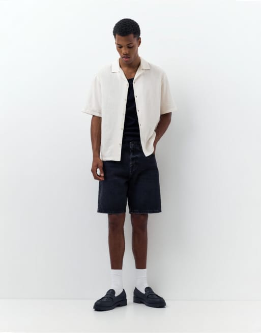 Pull&Bear - Overhemd van linnenmix met korte mouwen in gebroken wit, 3 van 4