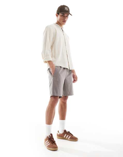 Pull&Bear - Overhemd van linnenmix zonder kraag met lange mouwen en textuur in beige - view 1