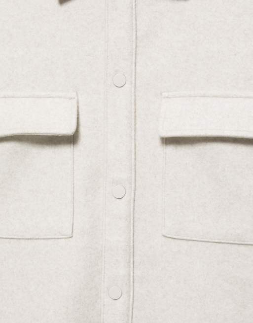 Pull&Bear overshirt a maniche lunghe bianco sporco con lana, 6 di 7