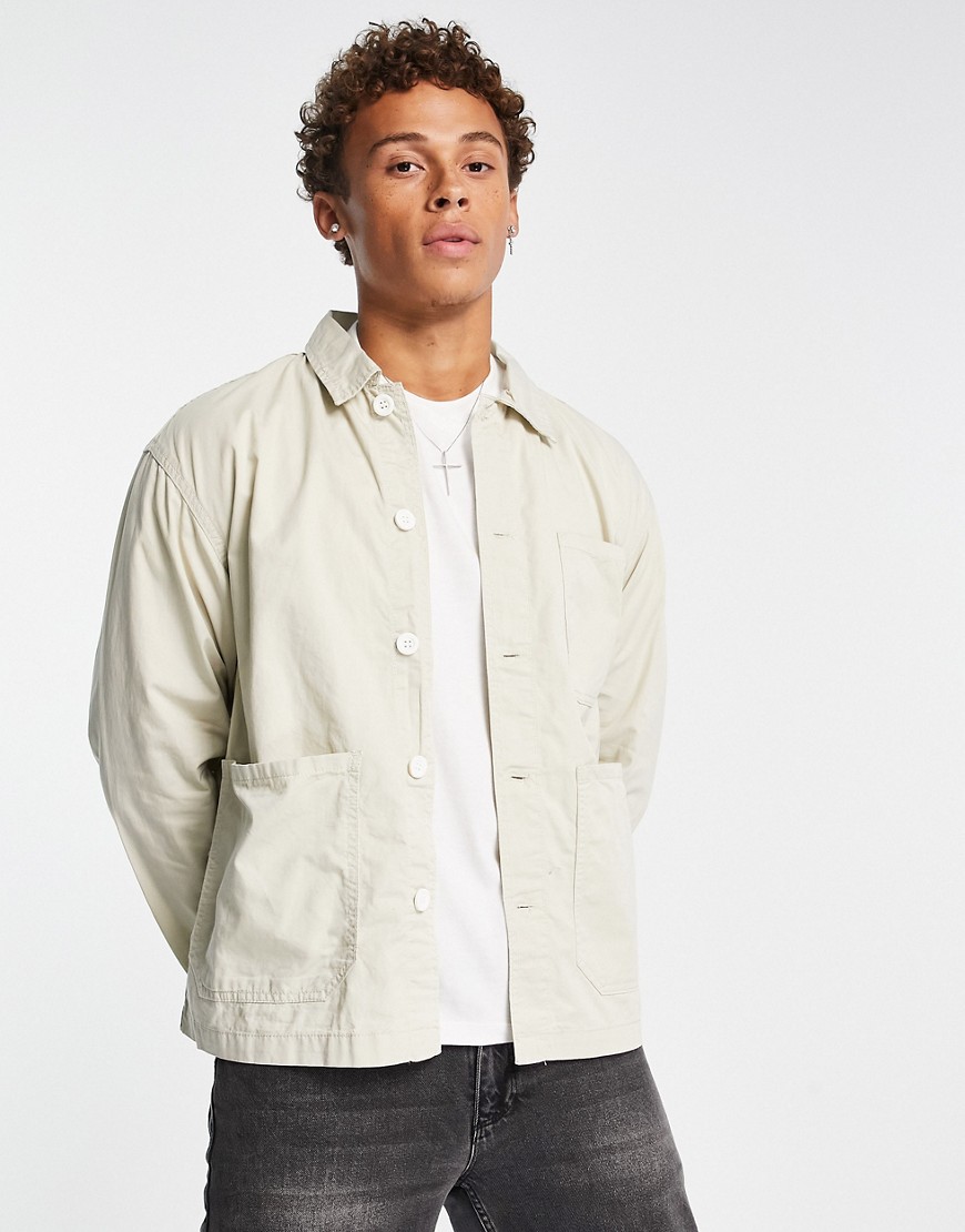 Pull & Bear overshirt in relaxed fit in ecru-Neutral