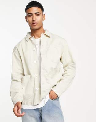 Pull&Bear overshirt in relaxed fit in ecru - ASOS Price Checker