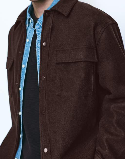 Pull&Bear overshirt med lange ærmer i chokoladebrun, 3 af 7