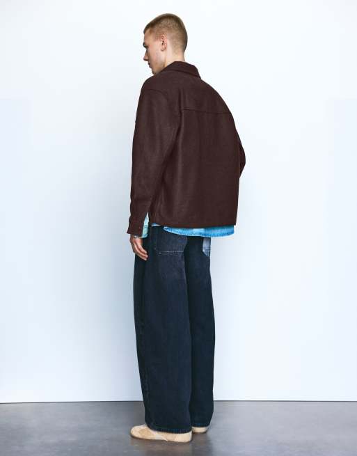 Pull&Bear overshirt met lange mouwen in chocoladebruin, 2 van 7