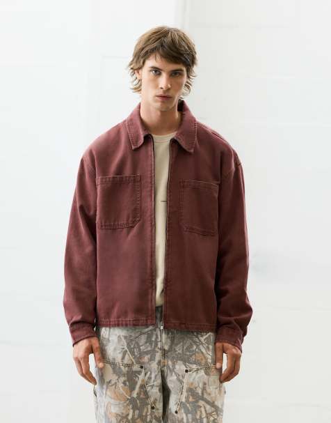 Pull&Bear overshirt met rits in rood - view 1