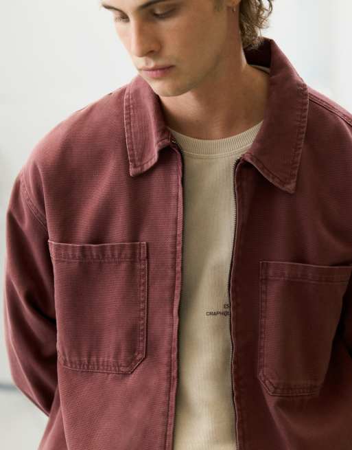 Pull&Bear overshirt met rits in rood, 3 van 7