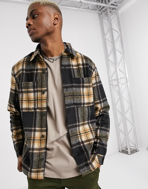 Pull&Bear overshirt with bold check in black