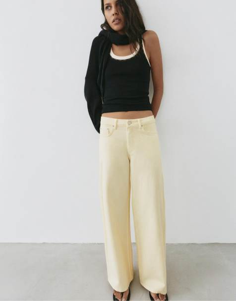 Pull&Bear oversize baggy jeans i gult - view 1