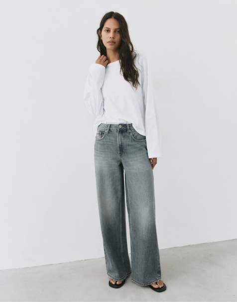 Pull&Bear oversize baggy jeans i pärlgrått - view 1
