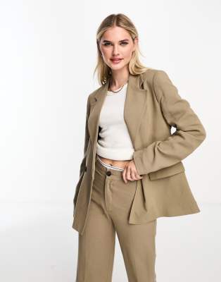 Pull & Bear - Oversize-Blazer aus Leinen in dunklem Sand, Kombiteil-Brown