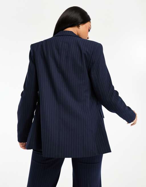 Pull&Bear – Oversize-Blazer in Marineblau mit Nadelstreifen 