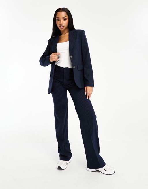Pull&Bear – Oversize-Blazer in Marineblau mit Nadelstreifen  