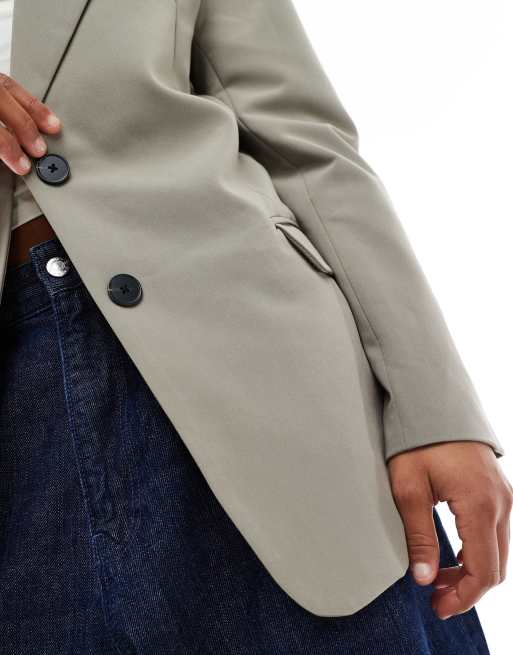 Pull&Bear – Oversize-Blazer in Sand mit zwei Knöpfen, Kombiteil, 3 von 4