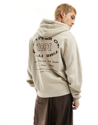 Pull&Bear oversize fit graphic hoodie in beige
