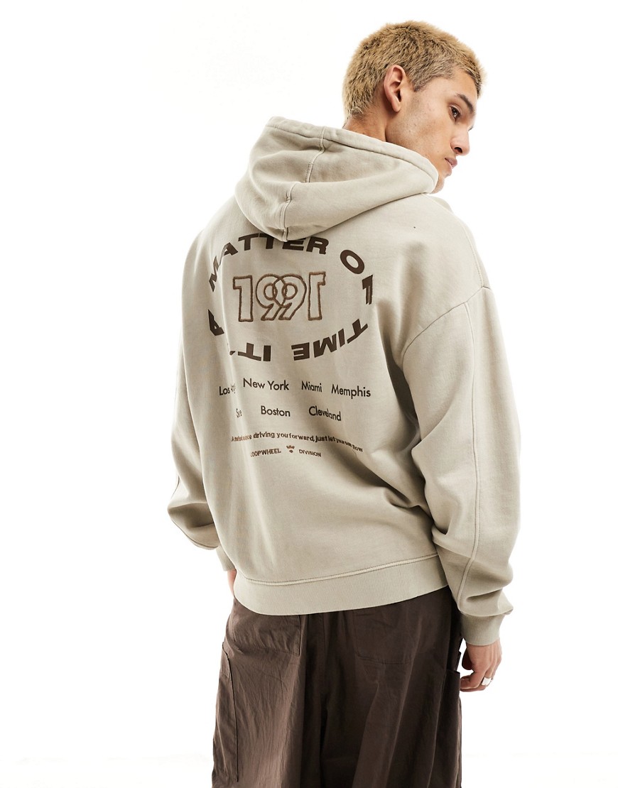 Pull & Bear oversize fit graphic hoodie in beige-Neutral