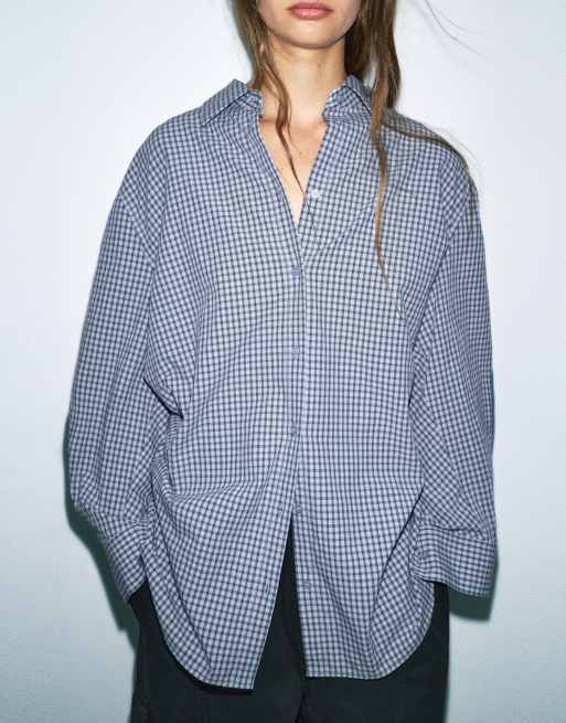 Pull&Bear Oversize-Hemd mit Karomuster in Blautönen, 5 von 7