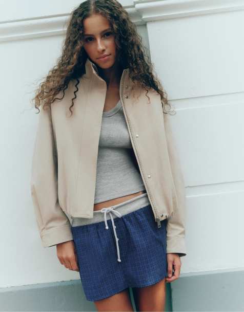 Pull&Bear oversize-jacka med hög krage i sand - view 1