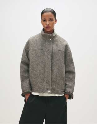 Pull & Bear - Oversize-Jacke aus Filz in Mittelgrau