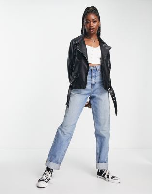 Pull & Bear - Oversize-Jacke aus Kunstleder in Schwarz