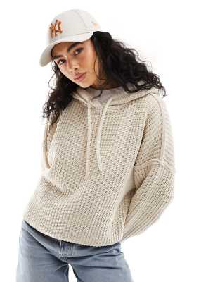 Pull & Bear - Oversize-Kapuzenpullover aus Chenille-Strick in Sand-Neutral