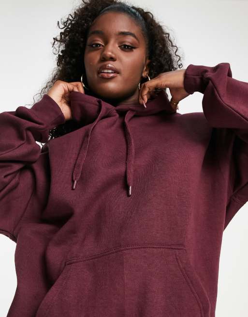 Pull&Bear – Oversize-Kapuzenpullover in Burgunderrot, 4 von 4