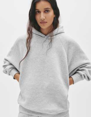 Pull & Bear - Oversize-Kapuzenpullover in meliertem Grau