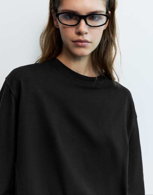 Pull&Bear Oversize Langarm-T-Shirt in Schwarz, 3 von 7