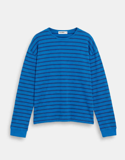 Pull&Bear oversize långärmad randig t-shirt i blått, 6 av 7
