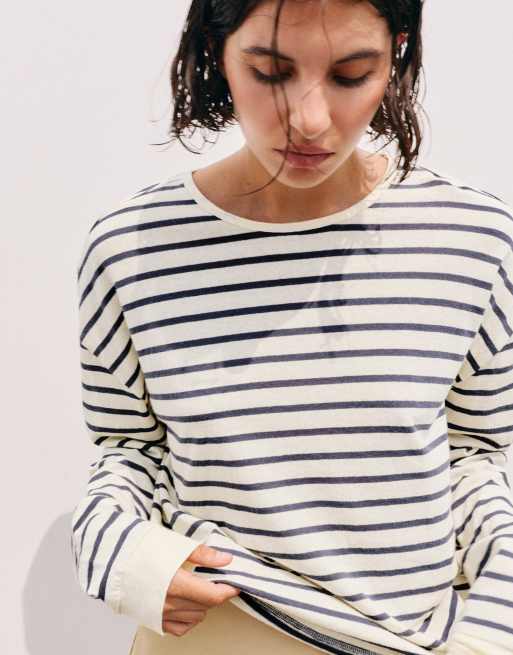Pull&Bear Oversize Langarmshirt mit Streifen in Vanille, 3 von 7