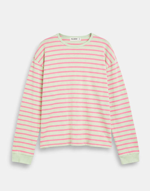 Pull&Bear Oversize long sleeve striped t-shirt in lime, 6 of 7