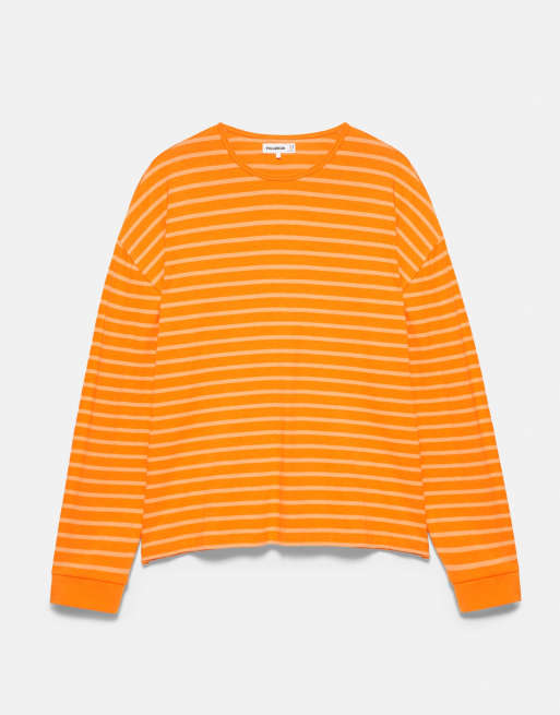 Pull&Bear Oversize long sleeve striped t-shirt in orange, 5 of 7