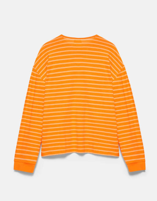 Pull&Bear Oversize long sleeve striped t-shirt in orange, 7 of 7