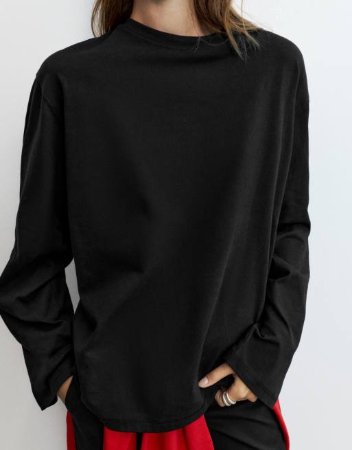Pull&Bear Oversize long sleeve t-shirt in black, 4 of 7