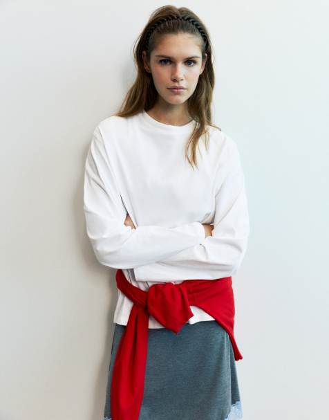 Pull&Bear Oversize long sleeve t-shirt in white - view 1