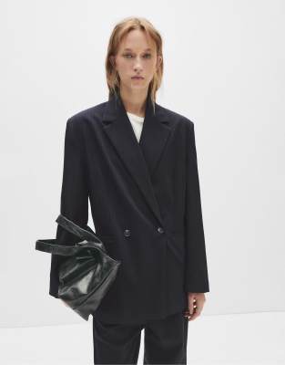 Pull & Bear Oversize Pinstripe Blazer In Multi