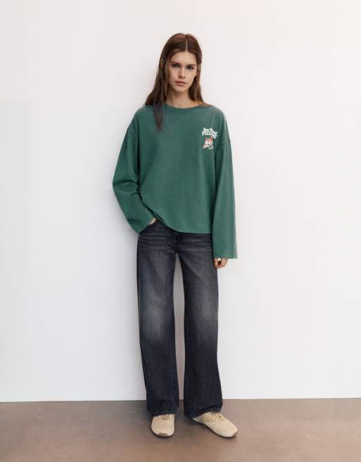 Pull&Bear Oversize pizza graphic t-shirt in green, 4 of 7