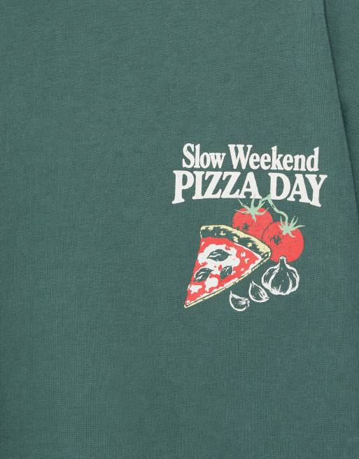 Pull&Bear Oversize pizza graphic t-shirt in green, 6 of 7
