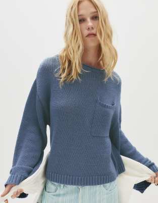 Pull & Bear - Oversize-Pullover in Marineblau mit weitem Ausschnitt