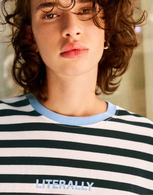 Pull&Bear oversize randig t-shirt i svart, 3 av 6