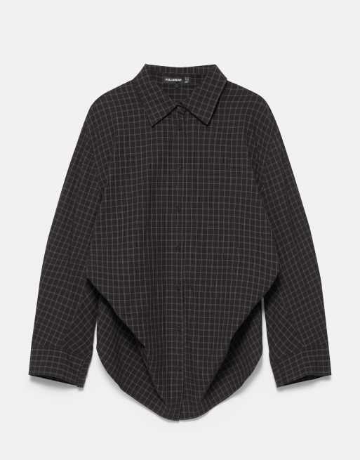 Pull&Bear oversize-rutig skjorta i mörkgrått, 5 av 6