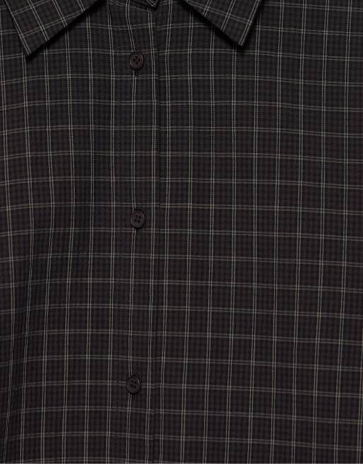 Pull&Bear oversize-rutig skjorta i mörkgrått, 6 av 6