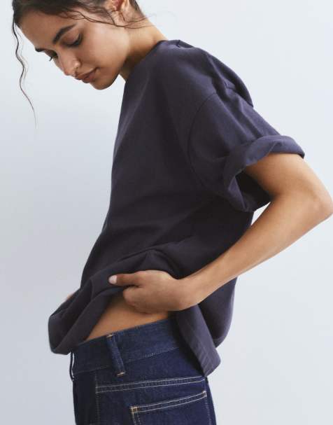 Pull&Bear Oversize short sleeve t-shirt in navy - view 1