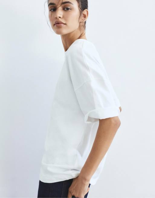 Pull&Bear Oversize short sleeve t-shirt in white, 3 of 7