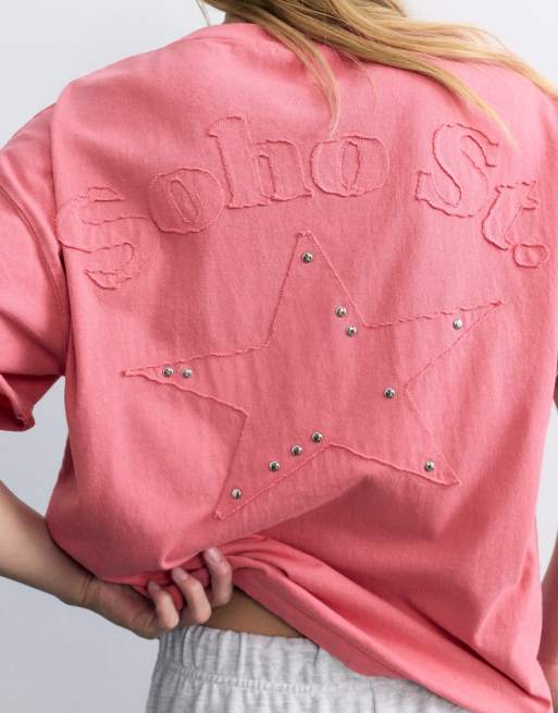 Pull&Bear Oversize Soho Street Grafik-T-Shirt in Pink, 4 von 7
